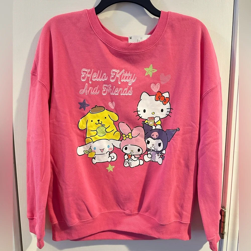 Sanrio Hello Kitty & Friends Pink Crew Sweatshirt - Juniors Sz Medium NWT Kuromi - Picture 1 of 8
